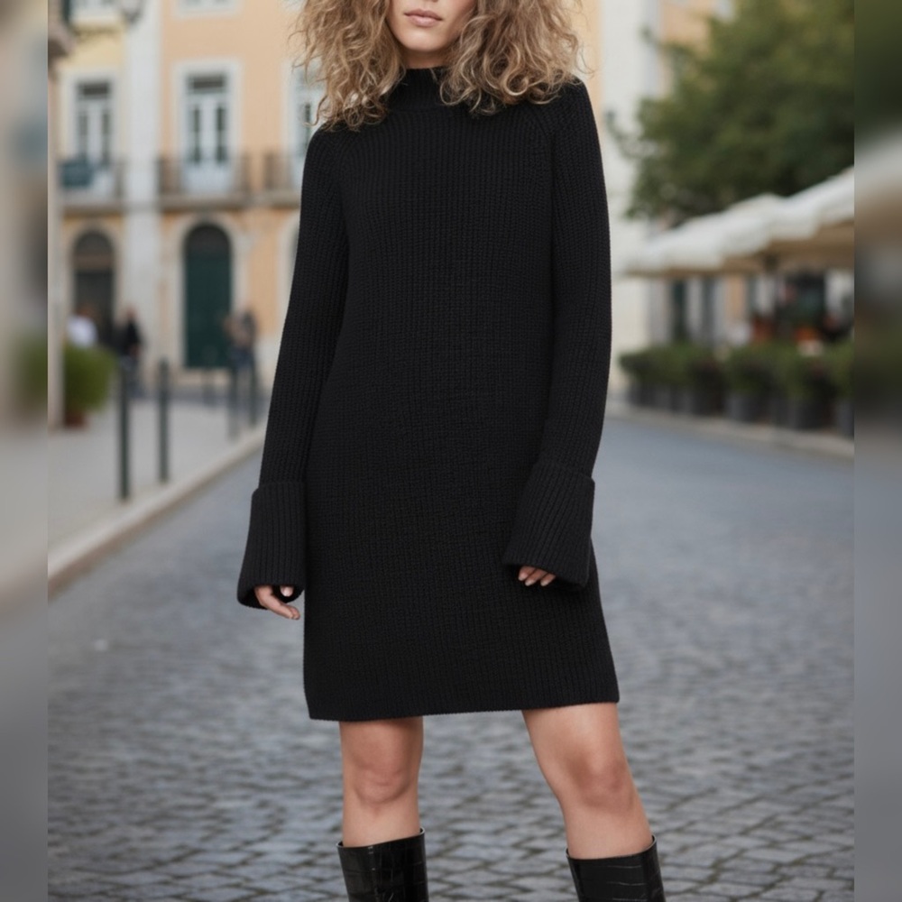 Banana Republic Mock Neck Mini Sweater Dress Black Sz L NWT - Picture 12 of 12